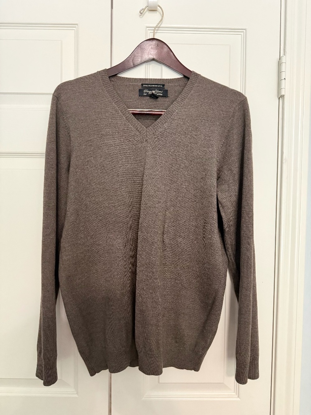 Dark Camel Brown Merino Wool V-Neck Sweater